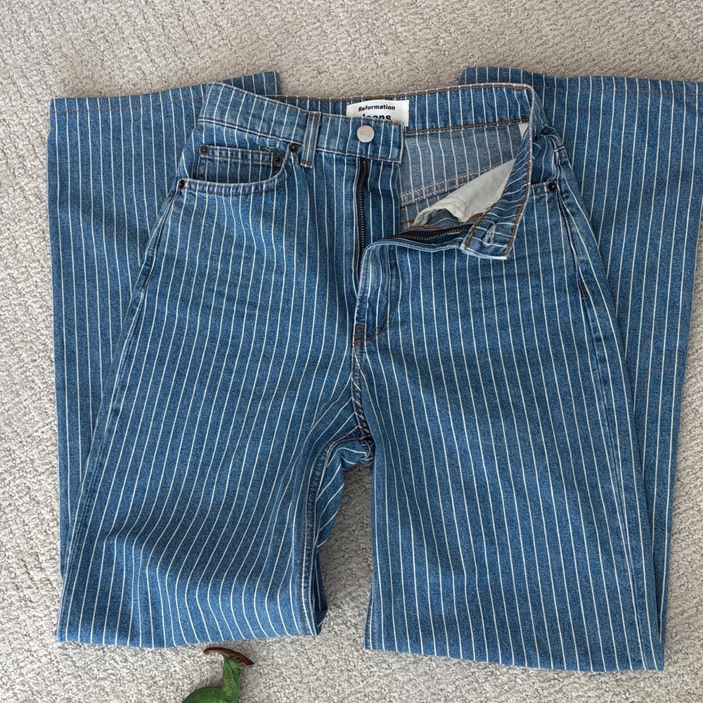 Reformation High Rise Blue Striped Jeans - Picture 4 of 6